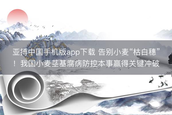 亚搏中国手机版app下载 告别小麦“枯白穗”!我国小麦茎基腐病防控本事赢得关键冲破