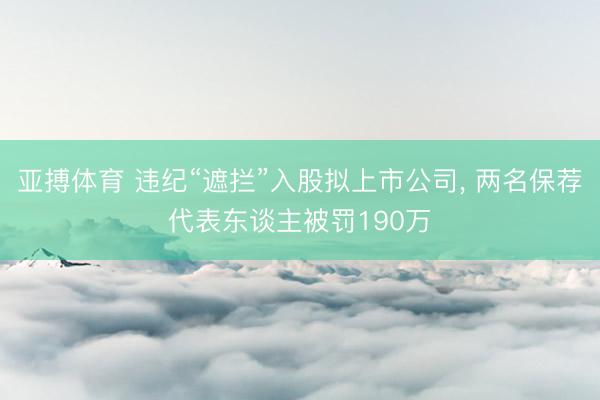 亚搏体育 违纪“遮拦”入股拟上市公司, 两名保荐代表东谈主被罚190万