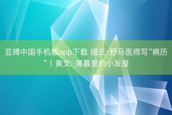 亚搏中国手机版app下载 缙云·野马医师写“病历”丨黄文: 薄暮里的小发屋