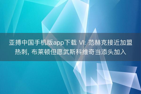 亚搏中国手机版app下载 VI: 范赫克接近加盟热刺， 布莱顿但愿武斯科维奇当添头加入