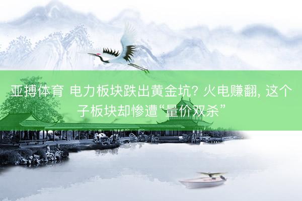 亚搏体育 电力板块跌出黄金坑? 火电赚翻， 这个子板块却惨遭“量价双杀”