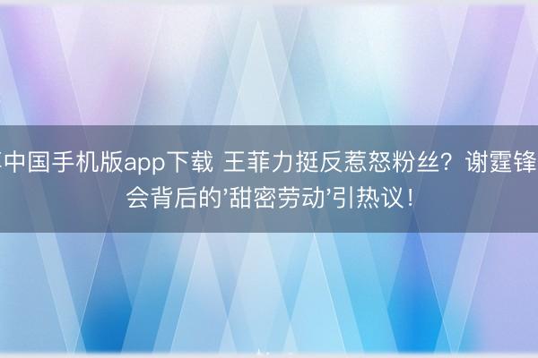 亚搏中国手机版app下载 王菲力挺反惹怒粉丝?谢霆锋演唱会背后的'甜密劳动'引热议!